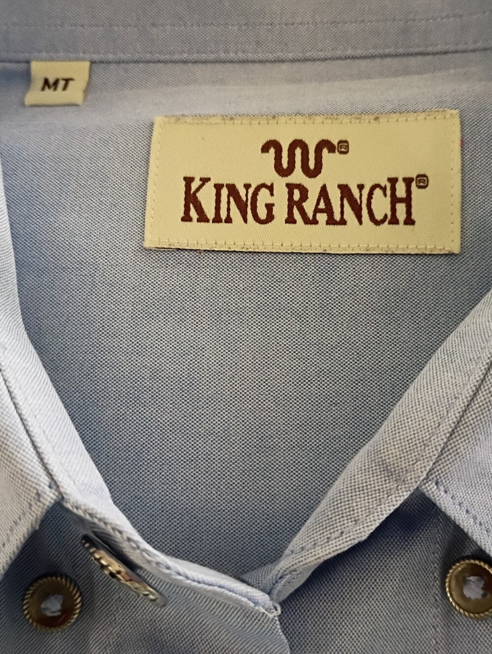 KING RANCH-Medium TALL Blue Logo Buttons Western Dress Shirt Classic Luxe